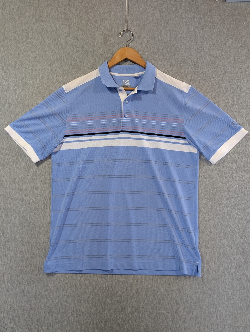 Cutter & Buck Striped Golf Polo Shirt Men's Large Blue White DryTec